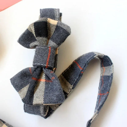 Dog Clothes Pet Dog Dress Plaid Skirt With Big Bowknot Pet Harness With Leash Set For Girls Small Medium Chihuahua Dog Clothing